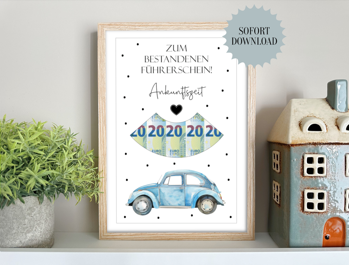 Geldgeschenk zum bestandenen Führerschein, 18. Geburtstag, Druckvorlage,  Geschenk, Parkscheibe, Last-Minute-Geschenk, Sofort-Download, PDF-Datei