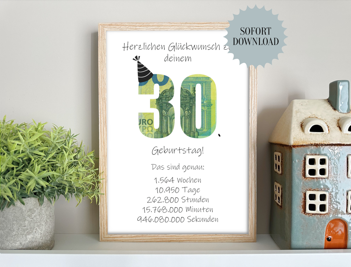 Geldgeschenk 30. Geburtstag, Geschenk, Druckvorlage, Sofort-Download,  Last-Minute-Geschenk, PDF-Datei