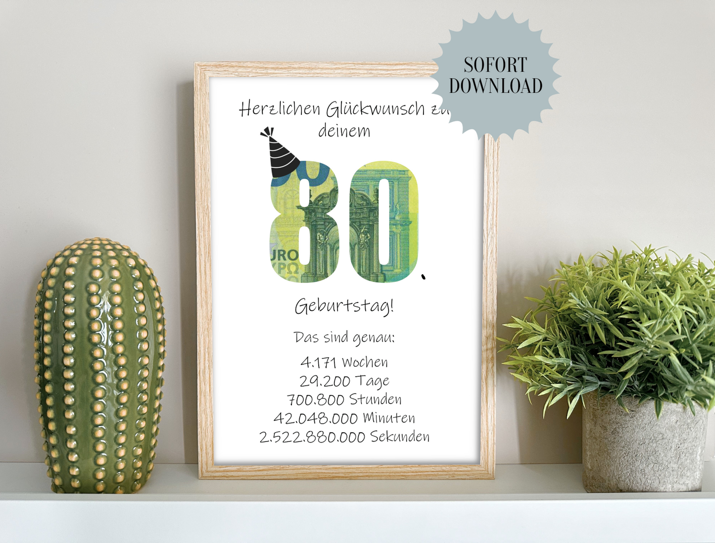 Geldgeschenk 80. Geburtstag, Geschenk, Druckvorlage, Sofort-Download,  Last-Minute-Geschenk, PDF-Datei