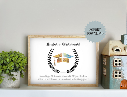 Geldgeschenk zum Studium, Abitur, Abschluss, Bachelor, Schulabschluss, Geschenk, Sofort-Download, PDF