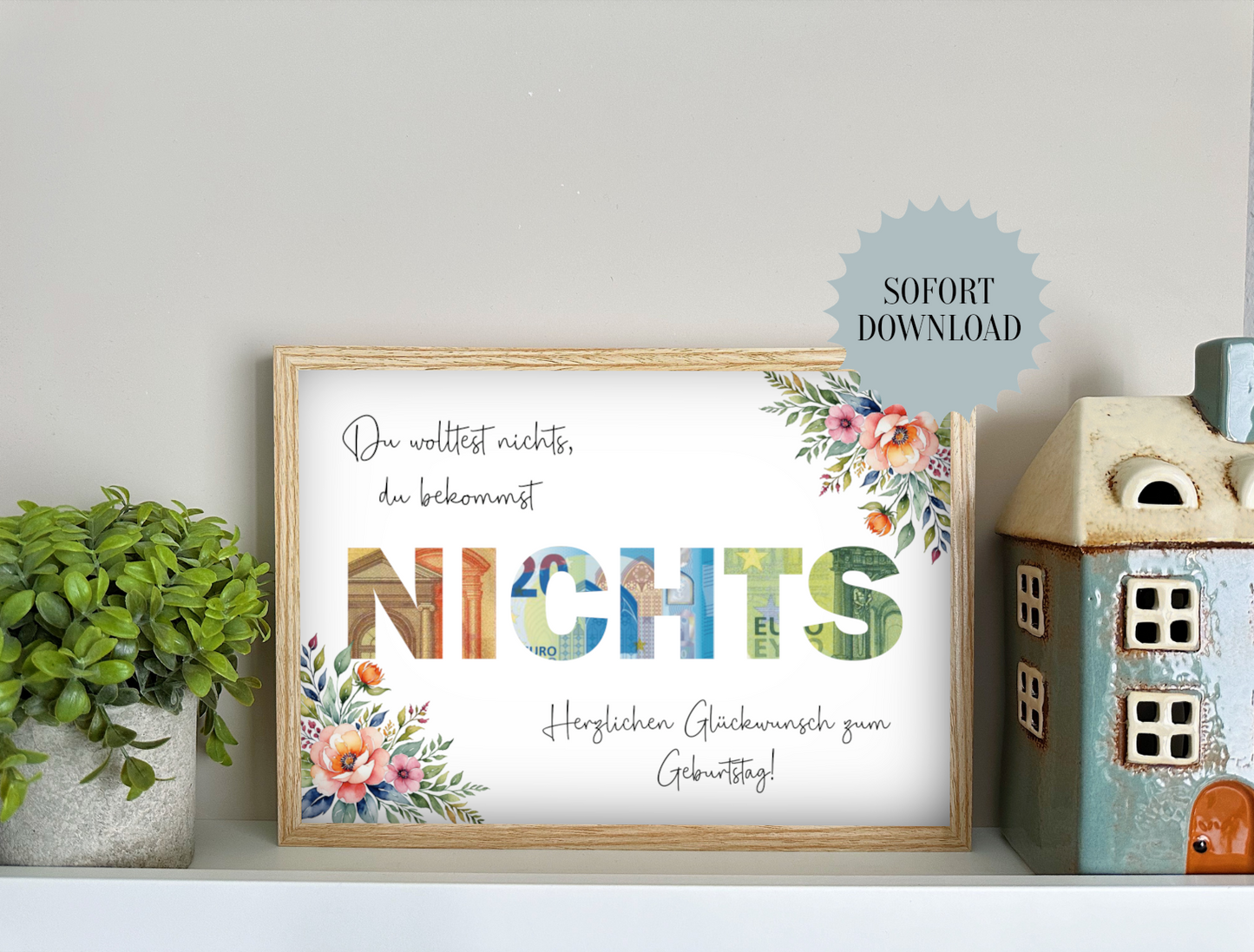Geldgeschenk "Nichts", Druckvorlage, Geburtstag, Geschenk, kein Wunsch,  Sofort-Download, PDF-Datei
