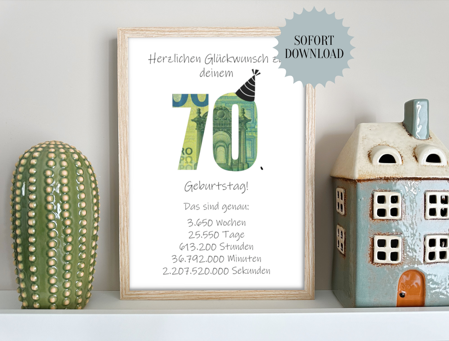 Geldgeschenk 70. Geburtstag, Geschenk, Druckvorlage, Sofort-Download,  Last-Minute-Geschenk, PDF-Datei