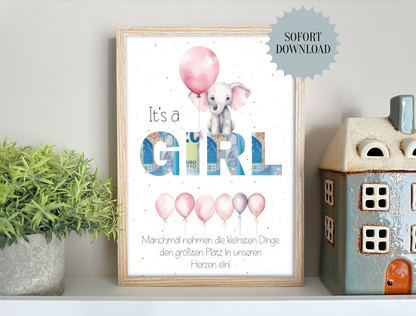 Geldgeschenk Babyparty, Geburt, Mädchen, Druckvorlage, Geschenk, Sofort Download, Last-Minute-Geschenk, PDF-Datei