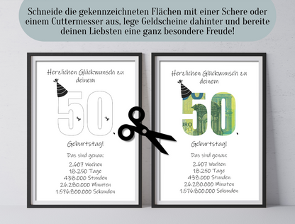Geldgeschenk 60. Geburtstag, Geschenk, Druckvorlage, Sofort-Download,  Last-Minute-Geschenk, PDF-Datei