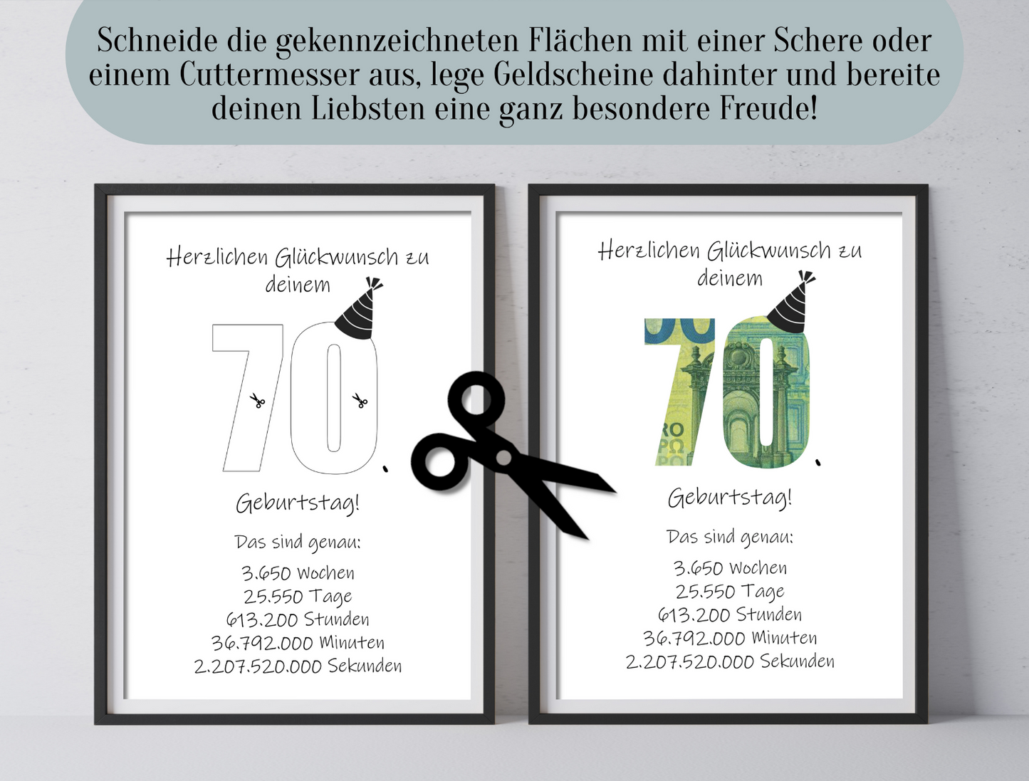 Geldgeschenk 70. Geburtstag, Geschenk, Druckvorlage, Sofort-Download,  Last-Minute-Geschenk, PDF-Datei