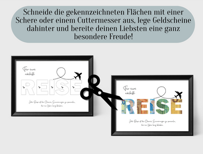 Geschenk für "eure" nächste Reise, Urlaub, Geldgeschenk, Geburtstag,  Druckvorlage, Sofort-Download, PDF-Datei