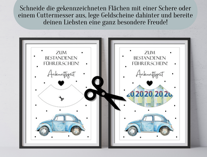 Geldgeschenk zum bestandenen Führerschein, 18. Geburtstag, Druckvorlage,  Geschenk, Parkscheibe, Last-Minute-Geschenk, Sofort-Download, PDF-Datei
