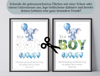 Geldgeschenk Babyparty, Geburt, Junge, Druckvorlage, Geschenk, Sofort Download, Last-Minute-Geschenk, PDF-Datei