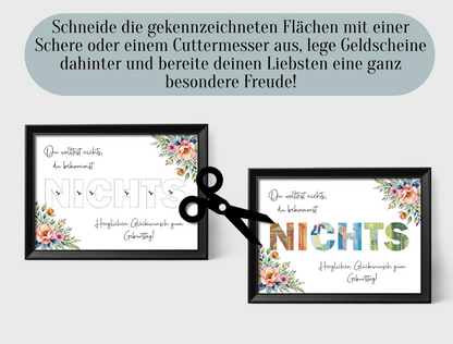 Geldgeschenk "Nichts", Druckvorlage, Geburtstag, Geschenk, kein Wunsch,  Sofort-Download, PDF-Datei