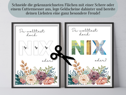 Geldgeschenk Nix, kein Wunsch, Druckvorlage, Geburtstag, Geschenk, Sofort Download, Last-Minute-Geschenk, PDF-Datei