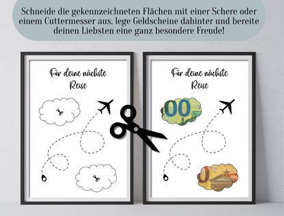 Geschenk für die nächste Reise, Urlaub, Geldgeschenk, Geburtstag,  Druckvorlage, Sofort-Download, PDF-Datei