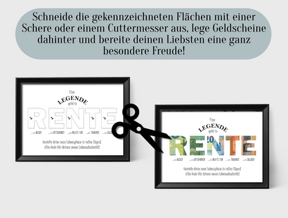 Geschenk Rente, Pension, Geldgeschenk, Druckvorlage, Sofort-Download,  PDF-Datei