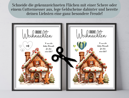 Geldgeschenk Weihnachten, Lebkuchenhaus, Druckvorlage, Geschenk,  Sofort-Download, Last-Minute-Geschenk, PDF-Datei
