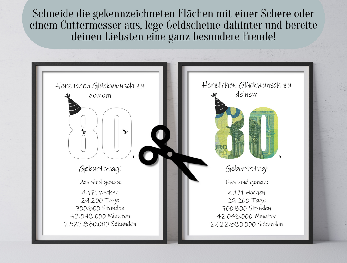 Geldgeschenk 80. Geburtstag, Geschenk, Druckvorlage, Sofort-Download,  Last-Minute-Geschenk, PDF-Datei