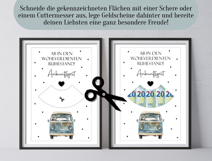 Geldgeschenk zur Pension, Rente, Ruhestand, Parkscheibe, Geschenk,  Druckvorlage, Sofort-Download, PDF-Datei