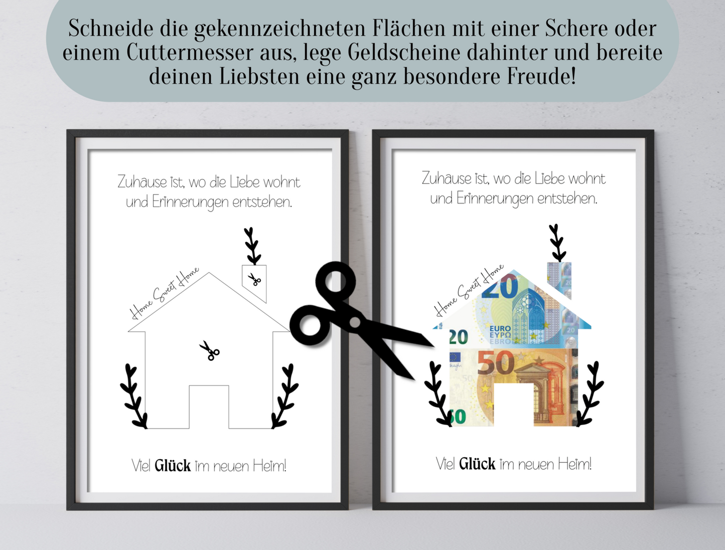 Geldgeschenk, Einweihungsgeschenk, neues Haus, neue Wohnung, neues Heim, Druckvorlage, Sofort-Download, PDF