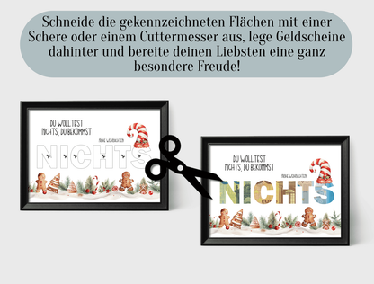 Geldgeschenk Weihnachten, Nichts, kein Wunsch, Druckvorlage, Geschenk, Sofort-Download, Last-Minute-Geschenk, PDF