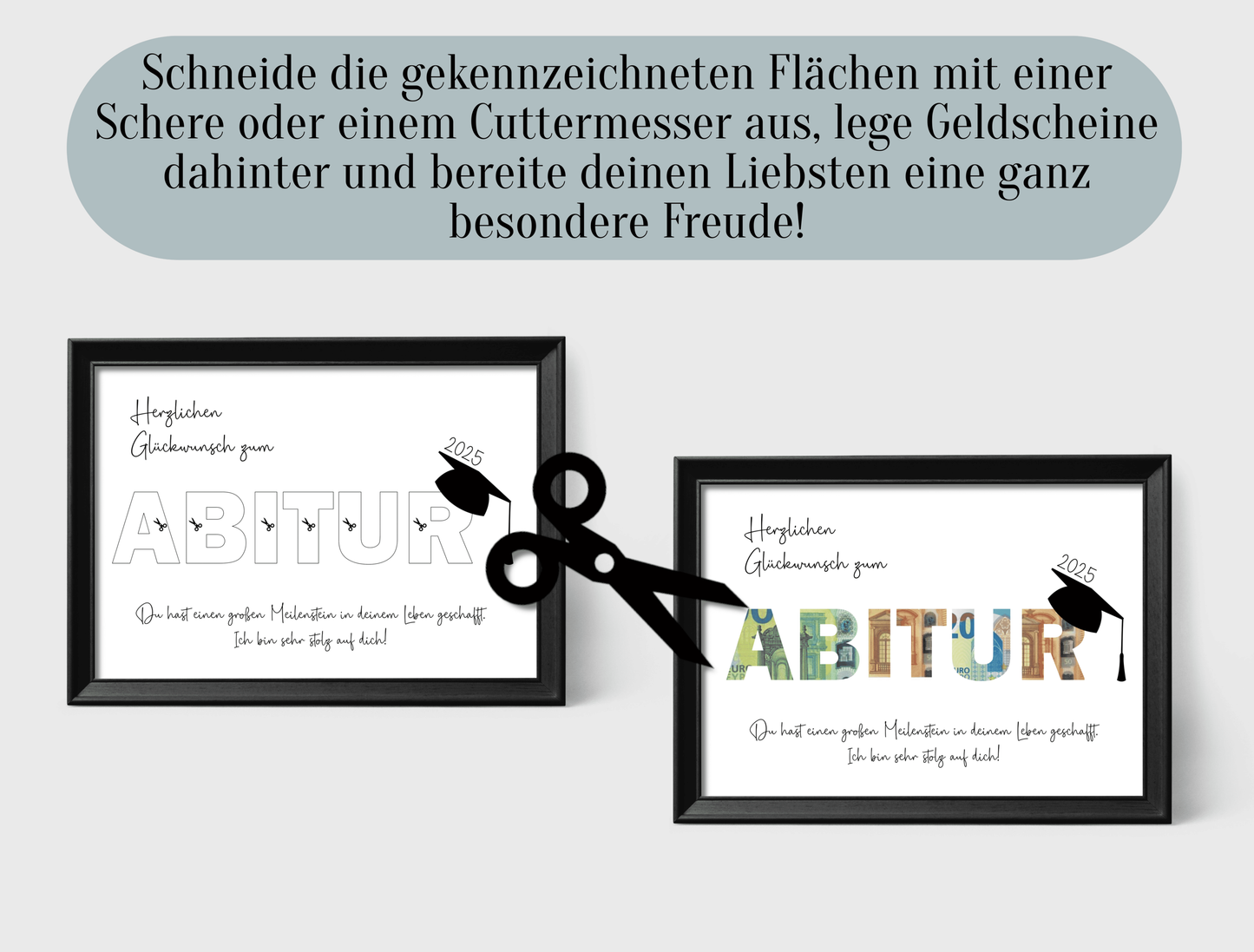 Gratulation zum bestandenen Abitur, Geschenk für die Abschlussprüfung, Abitur, Geldgeschenk, Druckvorlage, PDF, "Ich"
