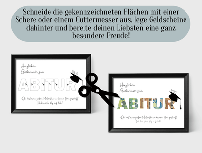 Gratulation zum bestandenen Abitur, Geschenk für die Abschlussprüfung, Abitur, Geldgeschenk, Druckvorlage, PDF, "Ich"