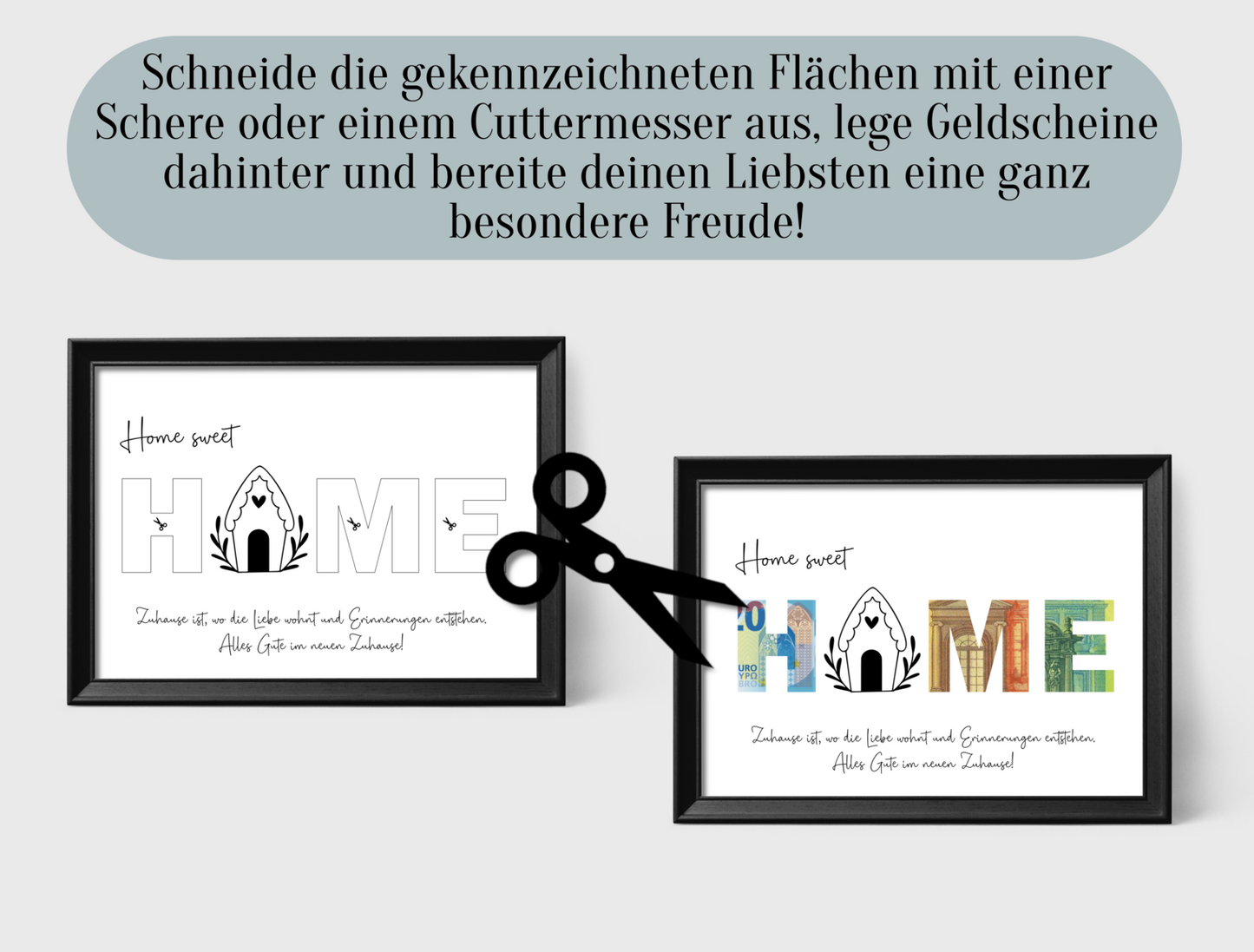 Geldgeschenk, Einweihungsgeschenk, neues Haus, neue Wohnung, neues Heim, Druckvorlage, Querformat, Sofort-Download, PDF