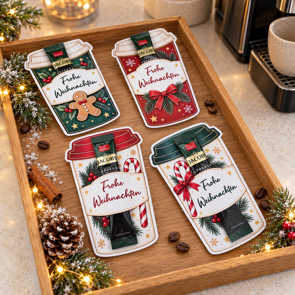 Kaffeesticks-Banderole, kleines Weihnachtsgeschenk, kleine Aufmerksamkeit, Druckvorlage, PDF-Datei