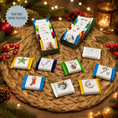 DIY Schoko-Adventskalender, Geschenk, Weihnachtsgeschenk, kleine Aufmerksamkeit, Druckvorlage, PDF-Datei