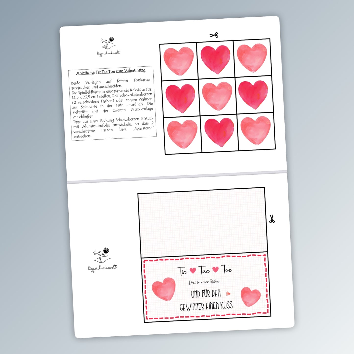 Valentinstag Geschenk, Tic Tac Toe, Druckvorlage, Sofort-Download,  Last-Minute-Geschenk, PDF-Datei