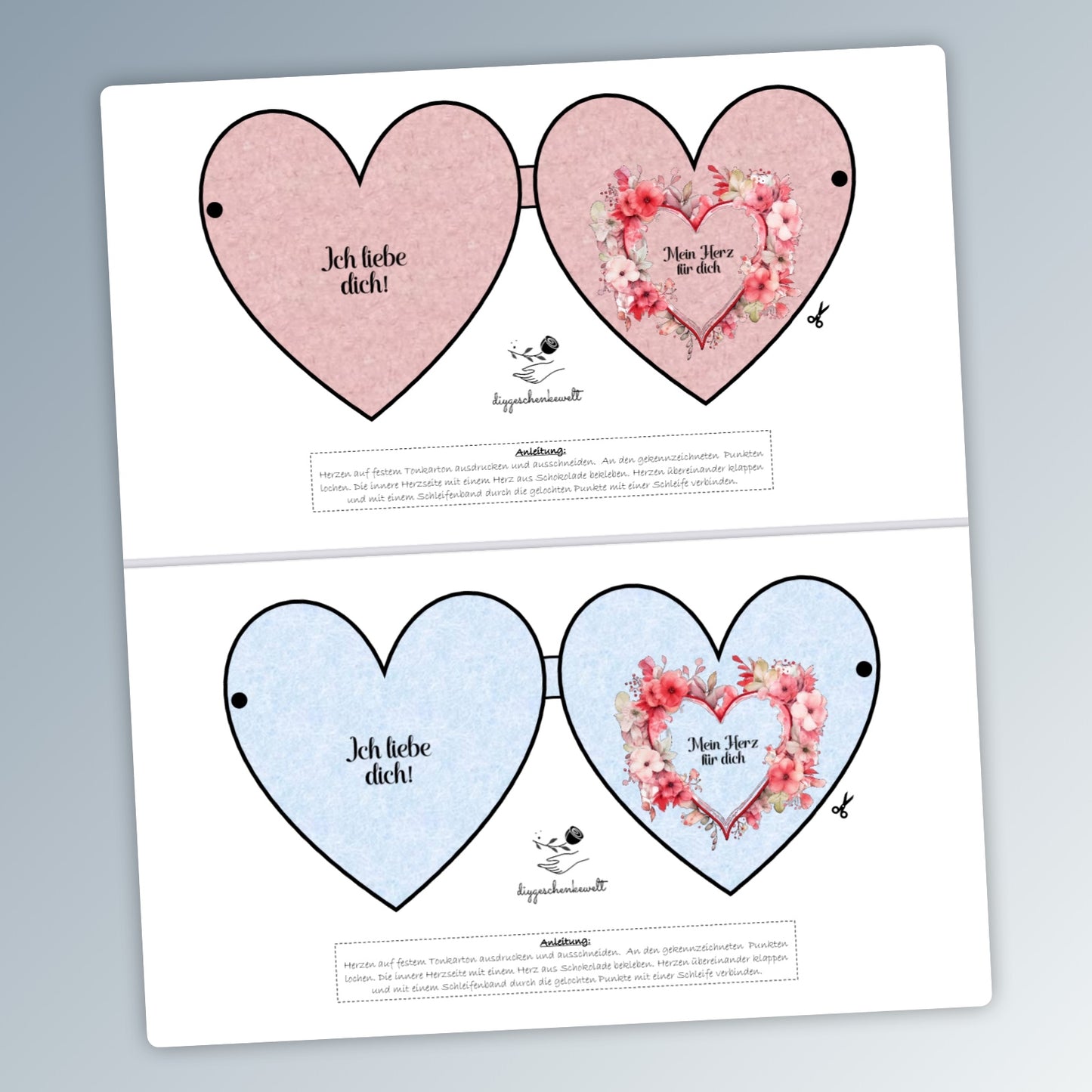 Valentinstag Geschenk, kleine Herzen, Druckvorlage, Sofort-Download,  Last-Minute-Geschenk, PDF-Datei